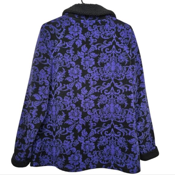 Croft and Barrow Black and Purple Floral Zip-Up Fleece Pocketed Jacket XL - Picture 6 of 7